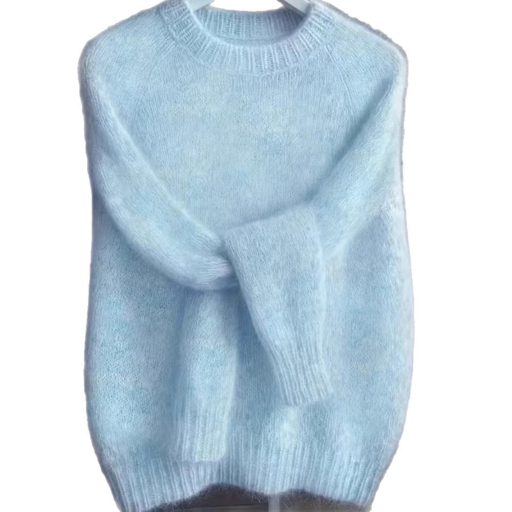 Weicher Ästhetischer Vintage Strickpullover Damen Frühling Herbst Locker Gemütlich Lässiger Leichter Dünner Pullover