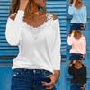 Women Cold Shoulder T-Shirts Fashion Casual Lace Tops Long Sleeve  V-Neck Loose Fit Tunic Tee Sexy Blouses