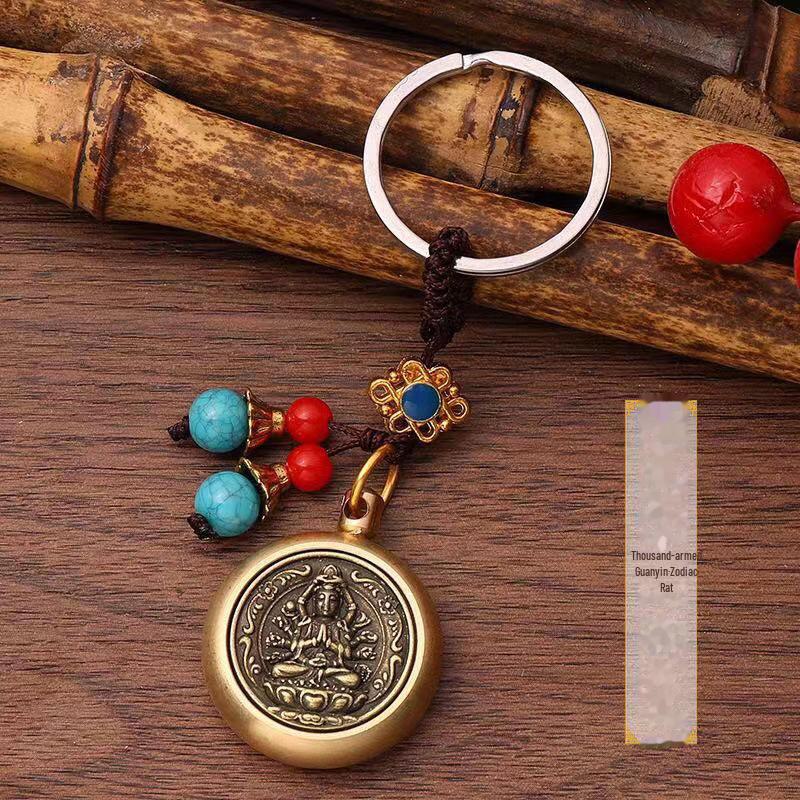 Brass Zodiac Guardian Keychain: Eight Birth-Year Gods for Prosperity