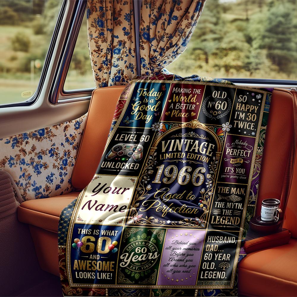 Vintage 1966 Edition Celebrating 60 Years Of Excellence Blanket Personalized Name Soft Comfortable Stylish Blanket Car Blanket Perfect For Travel