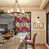 Colorful Stained Glass Window Film Retro Flowers Pattern Non-adhesive Window Decals Static Clings Non-Adhesive Window Stickers