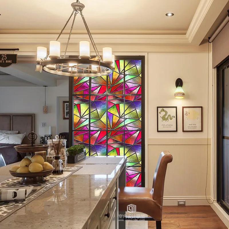 Colorful Stained Glass Window Film Retro Flowers Pattern Non-adhesive Window Decals Static Clings Non-Adhesive Window Stickers