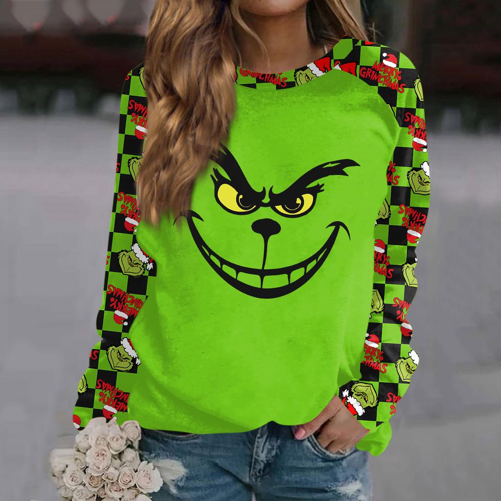 Women's Fashion Casual Long Sleeve Christmas Printed  Neck Sweatshirt Top