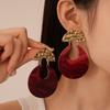 Retro and Trendy Red Color U-shaped Pendant Earrings, Women's Personalized Exaggerated Design Holiday Accessories Gifts