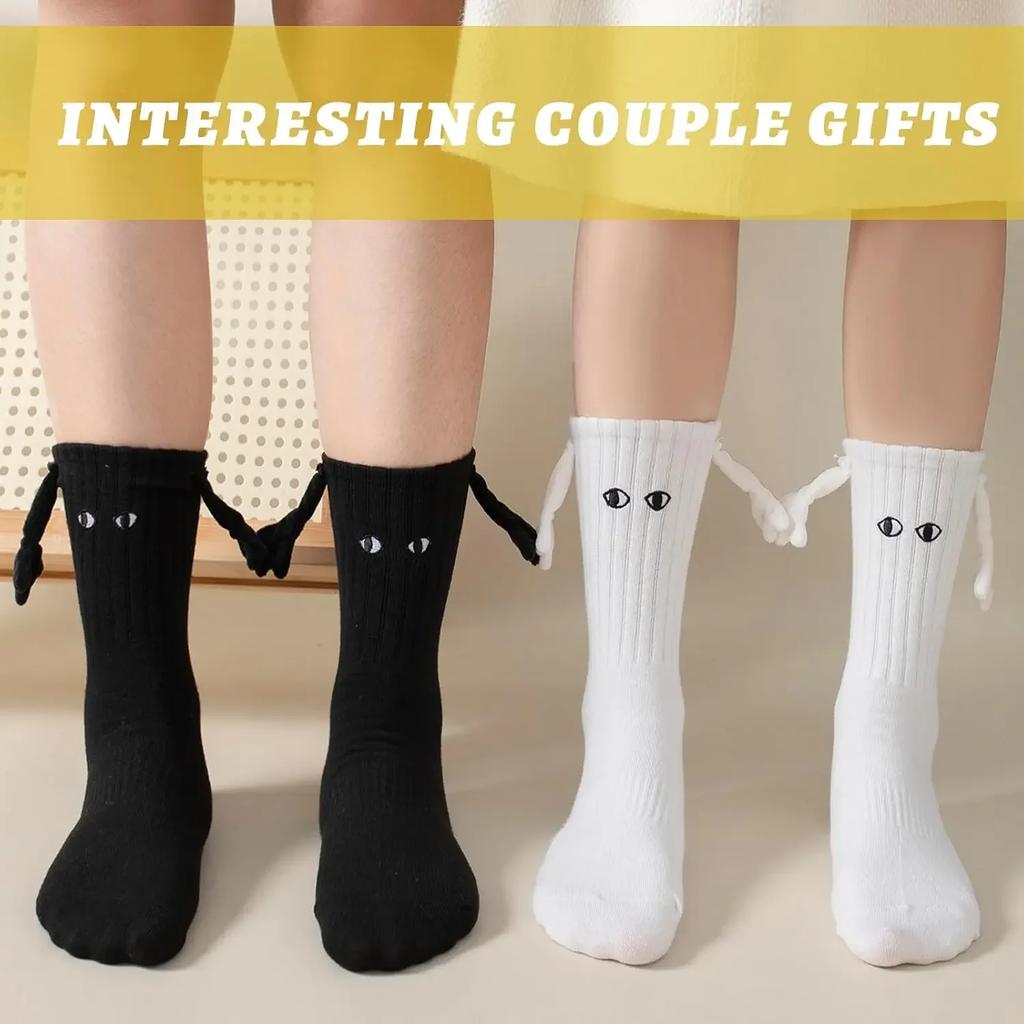 Magnetische Partnersocken Kreative Socken mit großen Augen Cartoon-Paarstrümpfe im Hand-Ins-Stil Lange Socken Bekleidungszubehör