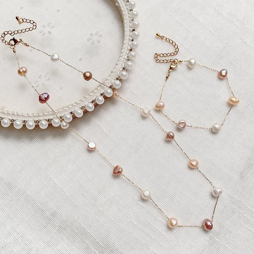 Irregular Pearl Charm Natural Freshwater Pearl Choker Necklace for Women Mixed White Purple Pink Baroque Pearl Chain Necklace