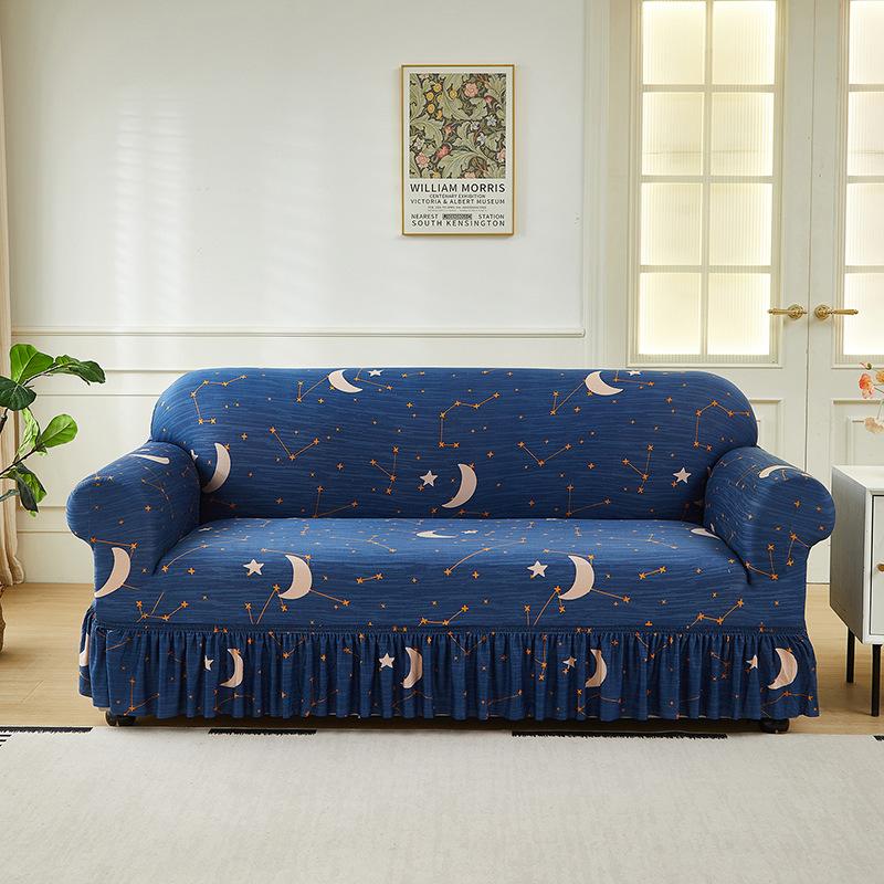 Floral Printed Elastic Sofa Cover With Skirt Hem Non-Slip Seat Cushion With Elastic Band All-Cover Couch Covers For All Seasons