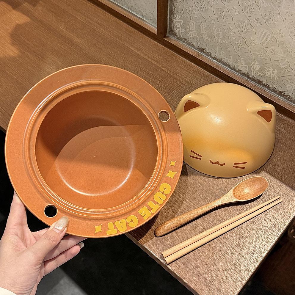 Carina ciotola per ramen istantanei con coperchio, ciotola in ceramica per ramen per dormitorio, regalo di inaugurazione della casa o di compleanno di alto valore