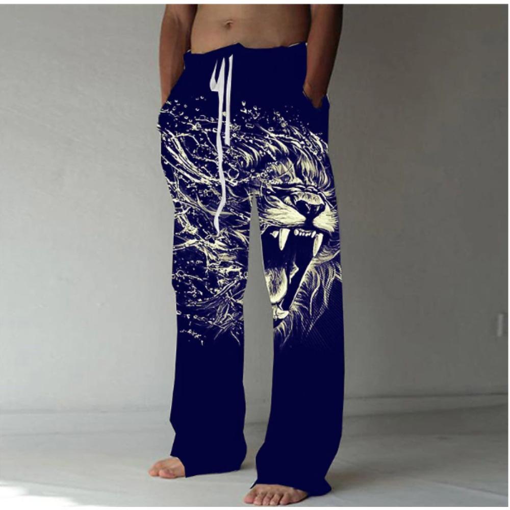 Herren Baggy Freizeithose mit 3D-Leopardenmuster, Elastischer Bund mit Kordelzug und Taschen, für Frühling Sommer Zuhause Outdoor Urlaub