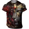 Animal Men'S T-Shirt 3d Tiger Print Fierce Beast Men Clothing Summer Casual Short Sleeved Street Cool Tops Tee Oversized T Shirt
