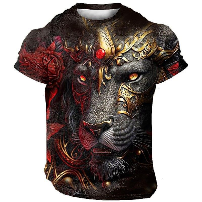 Animal Men'S T-Shirt 3d Tiger Print Fierce Beast Men Clothing Summer Casual Short Sleeved Street Cool Tops Tee Oversized T Shirt
