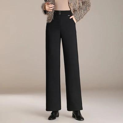 Narrow Wide-leg Pants Women In Autumn New High-waisted Loose Slimming Drape Thickened Casual Straight Long Pants