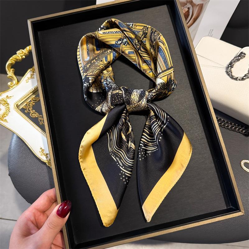 Luxury Retro Design Print Scarf Women Silk Scarves Bandana Hijab Neckerchief Shawl Kerchief Hair Band Foulard Lady