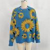Autumn and winter new top sunflower jacquard round neck long sleeved knitted pullover sweater for women 3589
