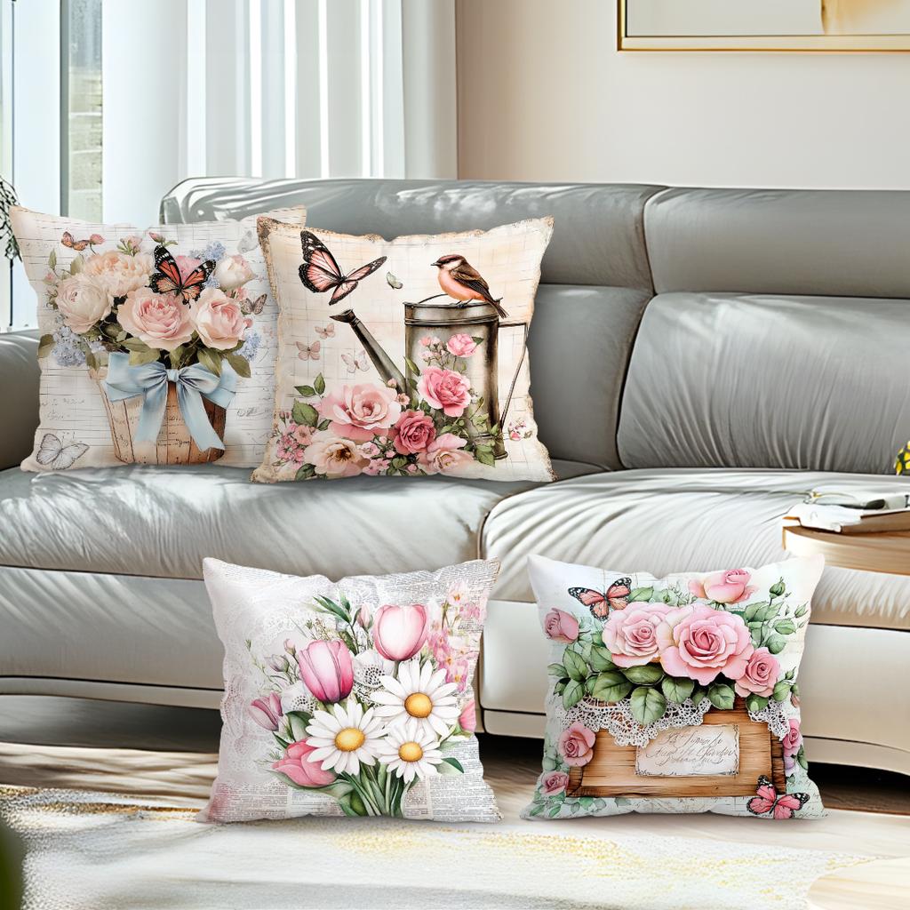 Vintage Butterfly And Flower Pillowcase Bedroom Sofa Cushion Cover 100% Polyester Living Room Cushion Pillowcase Home Decor