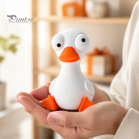 Unique Office Decor 3D Printed Funny Cartoon Cat & Goose Figurine with Movable Eyes, Flexible Eye Expression Toy Cute Animal Desk Decor, Stress Relief