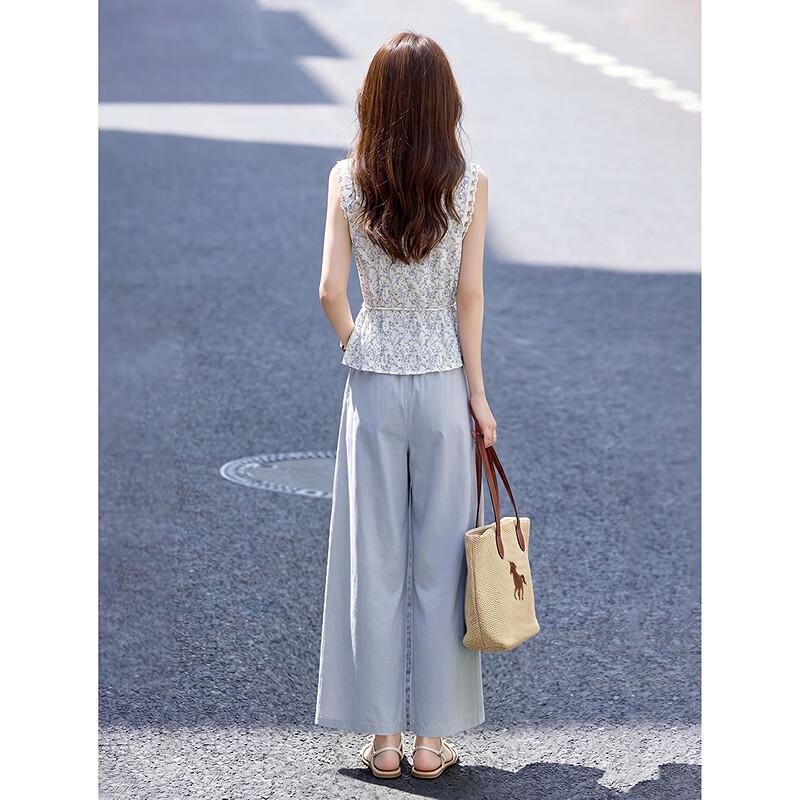 Women's Floral Lace Sleeveless Shirt & Cropped Pants Set