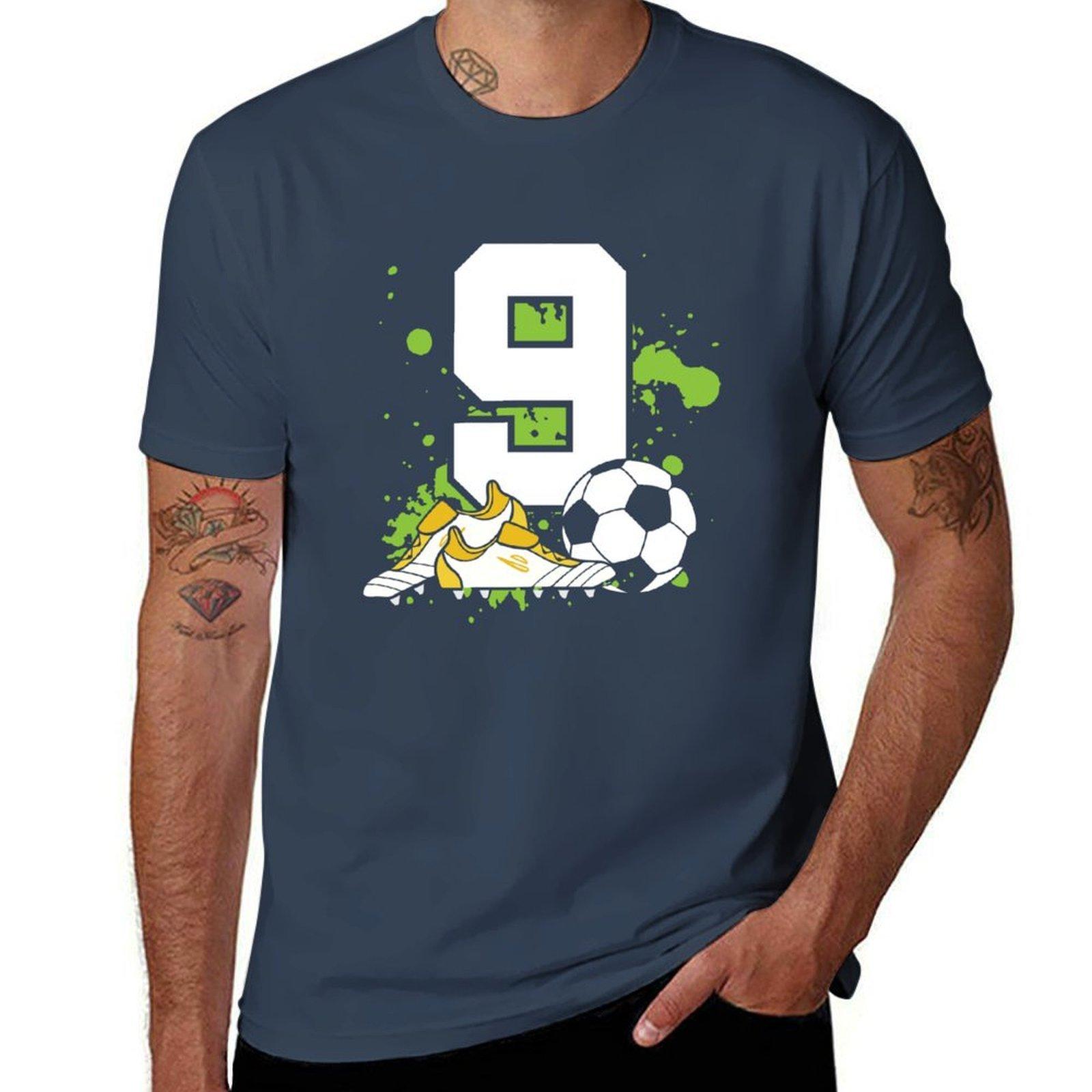 Football Birthday 9 Years Old Boy Kids 9th Birthday Soccer TShirt Fashion Letter Print TShirt S