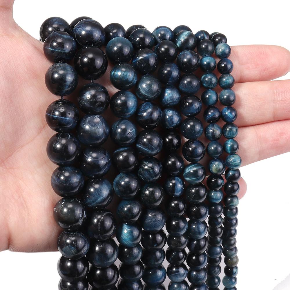 Natural Stone Deep Blue Tiger Eye Beads 6 8 10 12mm Round Loose Spacer Bead For Jewelry Making DIY Bracelet Necklace Accessories