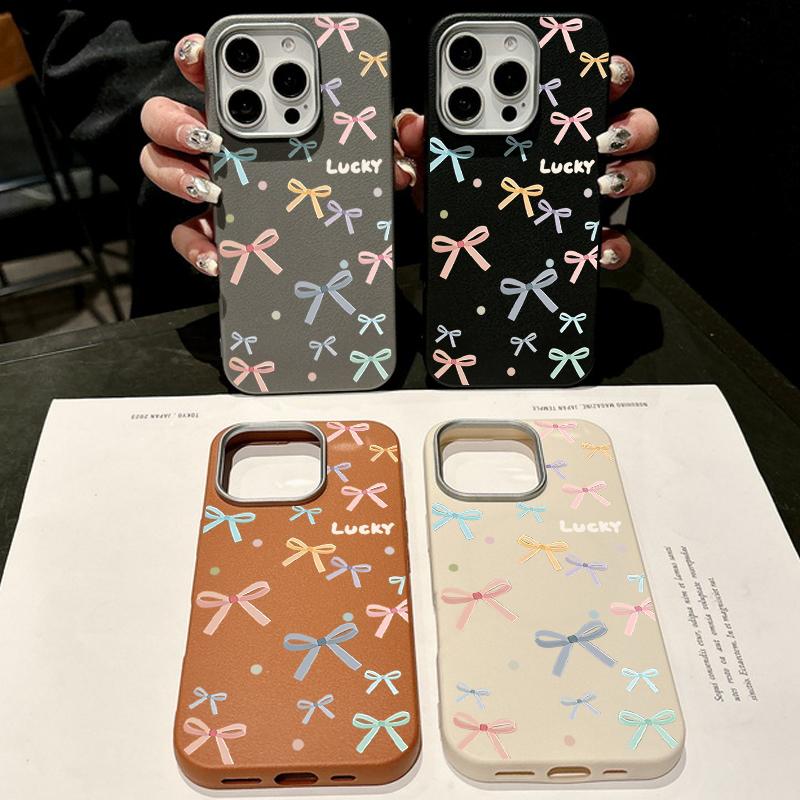 Lovely Bowknot Print Slim Matte for Magsafe Case For iPhone 16 Pro Max 15 14 Pro 13 12 11 Soft TPU Leather Texture Shockproof Magnetic Phone Cover