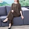 Stylish Cotton Linen Summer Outfit Set for Middle-aged Women - Short Sleeve Top 2026