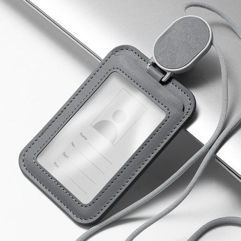 

Horizontal and Vertical Dual Use Card Holder with Retractable Badge Reel Easy to Pull Buckle Lanyard Employee Work Id Cases Circle Lanyard Grey