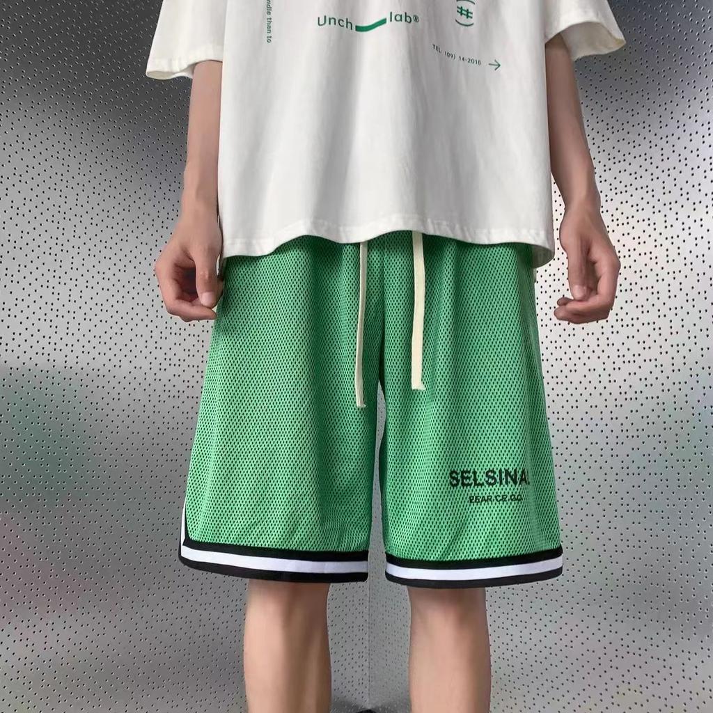 Herren Sommer Kühlendes Gefühl Atmungsaktive Eisseide Shorts Übergröße Locker Amerikanische Mesh Basketballhose Lässige Herren Fünf-Punkte-Hose