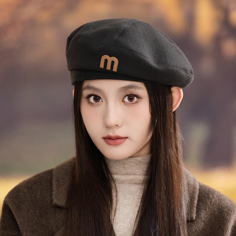 Japanese Retro M mark Versatile Solid Color Beret Autumn and Winter Outdoor Leisure Windproof Octagonal Hat British Style Painter Hat