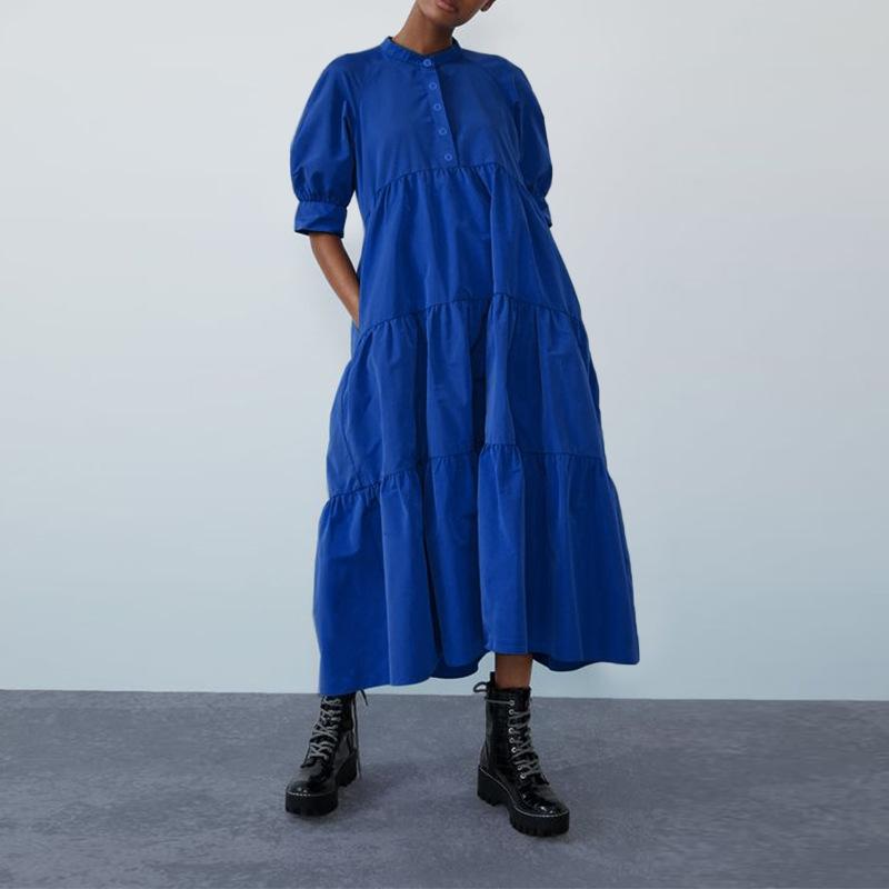 

Женское летнее богемное платье-жилет больших размеров, винтажное свободное длинное повседневное платье с объемными рукавами 4XL синий