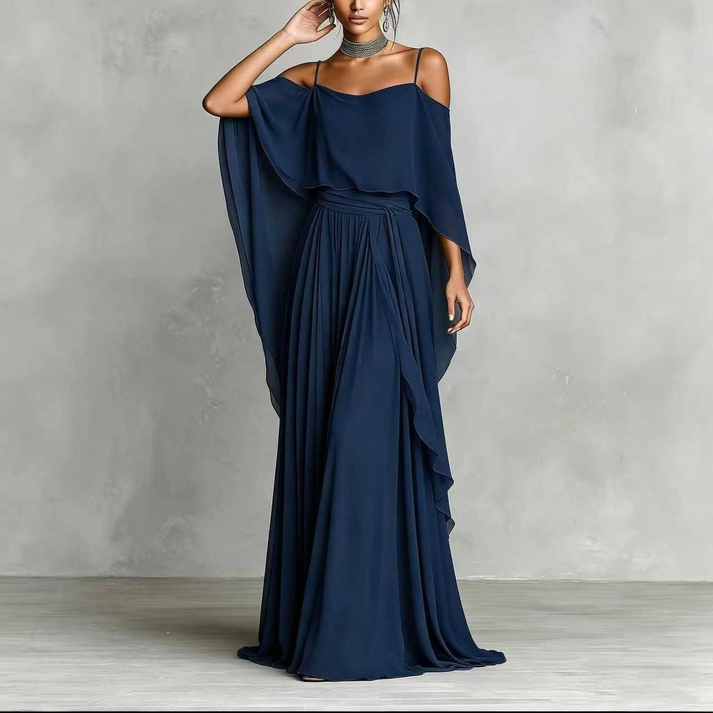 Women's Light Luxury Off-the-Shoulder Spaghetti Strap Maxi Dress