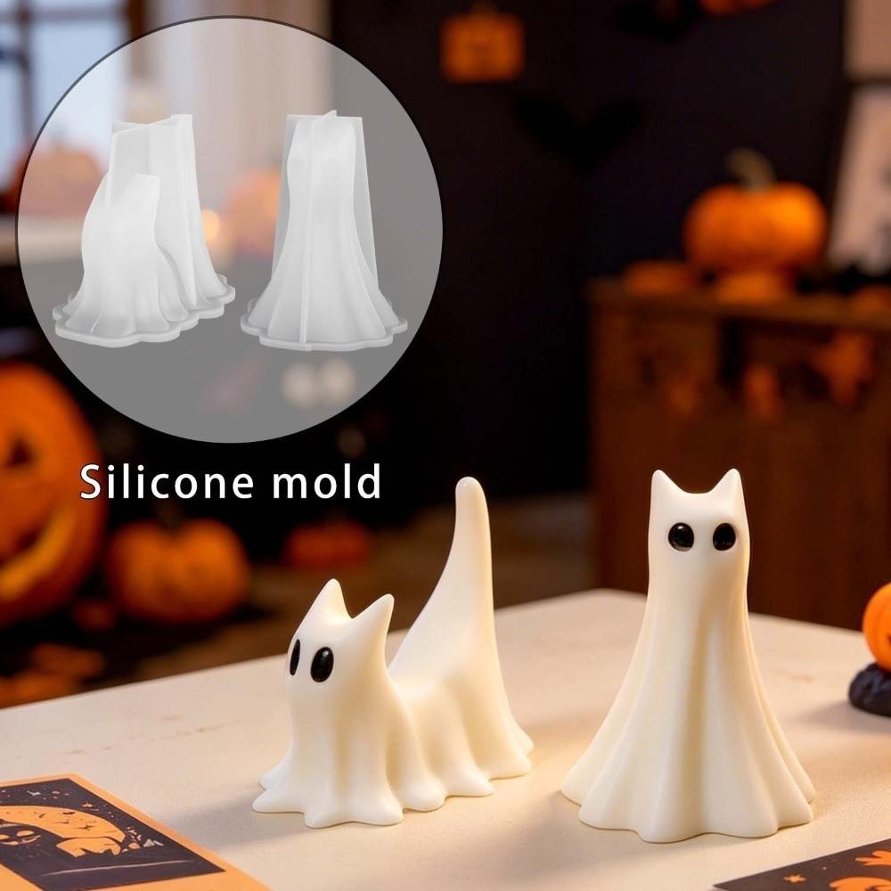 DIY Halloween Ghost Cat Mold Multi-purpose Easy Release Candle Ice Cube Chocolate Mold Silicone Heat-resistant