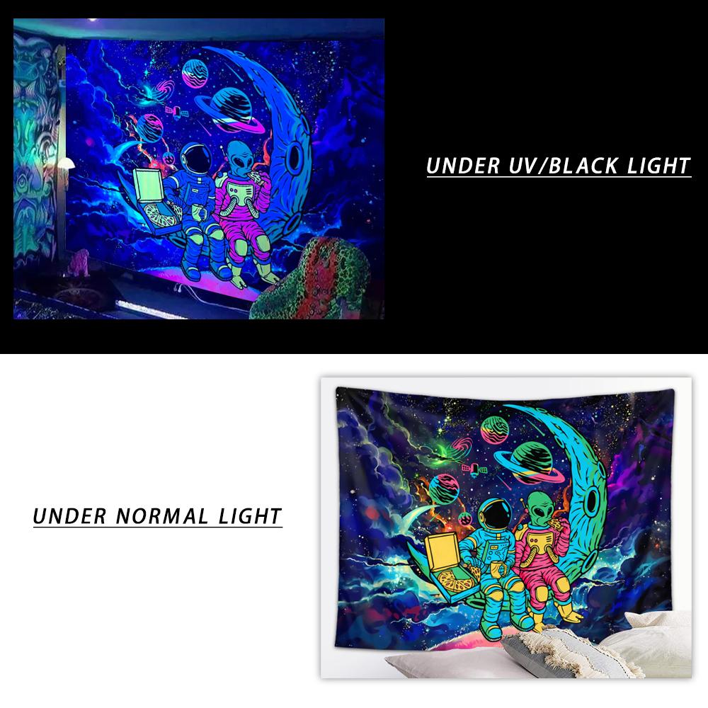 1pc Astronaut Space Fluorescent Tapestry, UV Black Light Space Alien Tapestry, Cool Galaxy Space Starry Sky Hanging