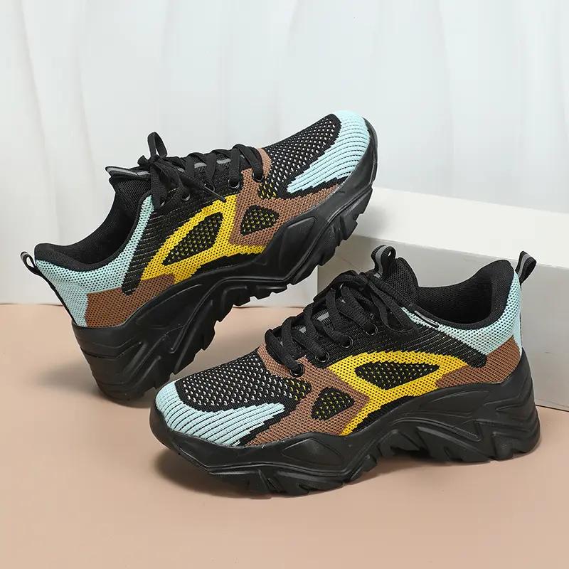 

Летающая ткань на толстой подошве, дышащая легкая обувь для бега, модная спортивная обувь для любителей 43 жёлтый/чёрный