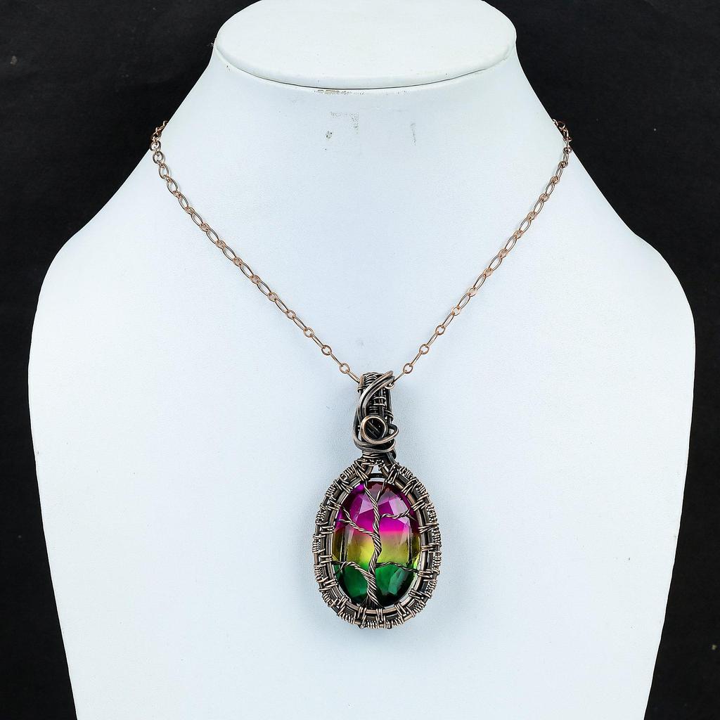Tree Of Life Tri Color Labradorite Gemstone Handmade Pure Copper Wire Wrap Jewelry Pendant