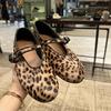 New Round Head Shallow Mouth One-word Buckle Flat Bottom Leopard Print Ballet Single Shoes Women's Leather Versatile Ladyshoes