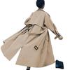 Lapel Women Trench Coat Topcoat Double-breasted Casual Coat Pure Color Autumn Winter  Overgarment Waistband Windbreak Jacket