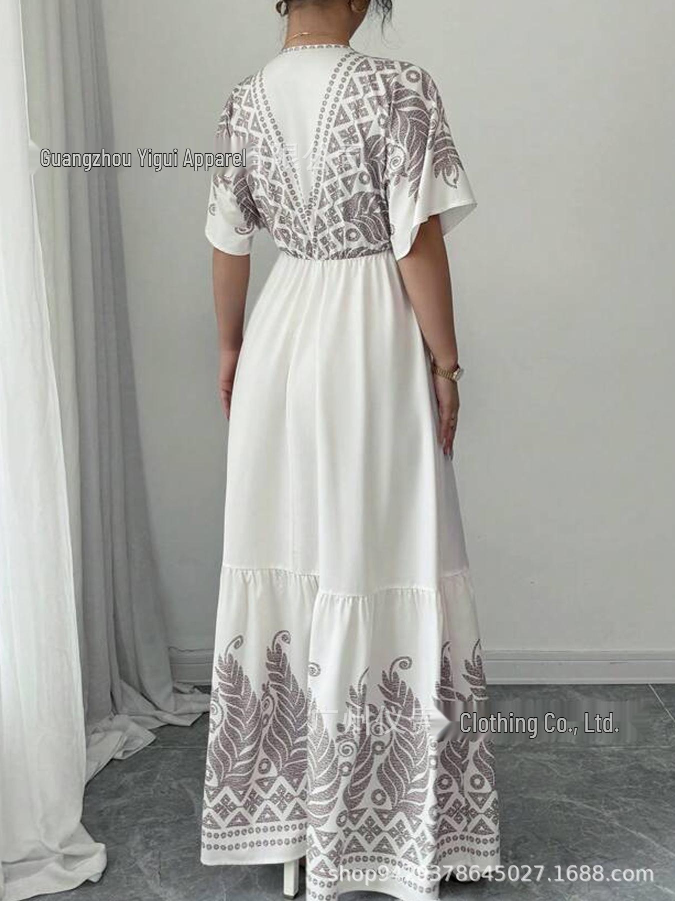 Elegant Retro Plus Size Summer Dress with Cinched Waist and Short Sleeves 2XL белый