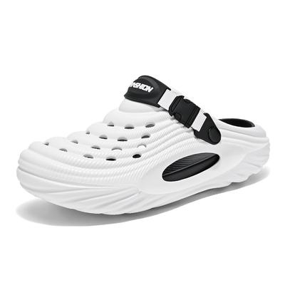 Thick Soled Double Tone Perforated Shoes for Men's Summer Outdoor Wear, Driving Slippers, Sports Beach Sandals