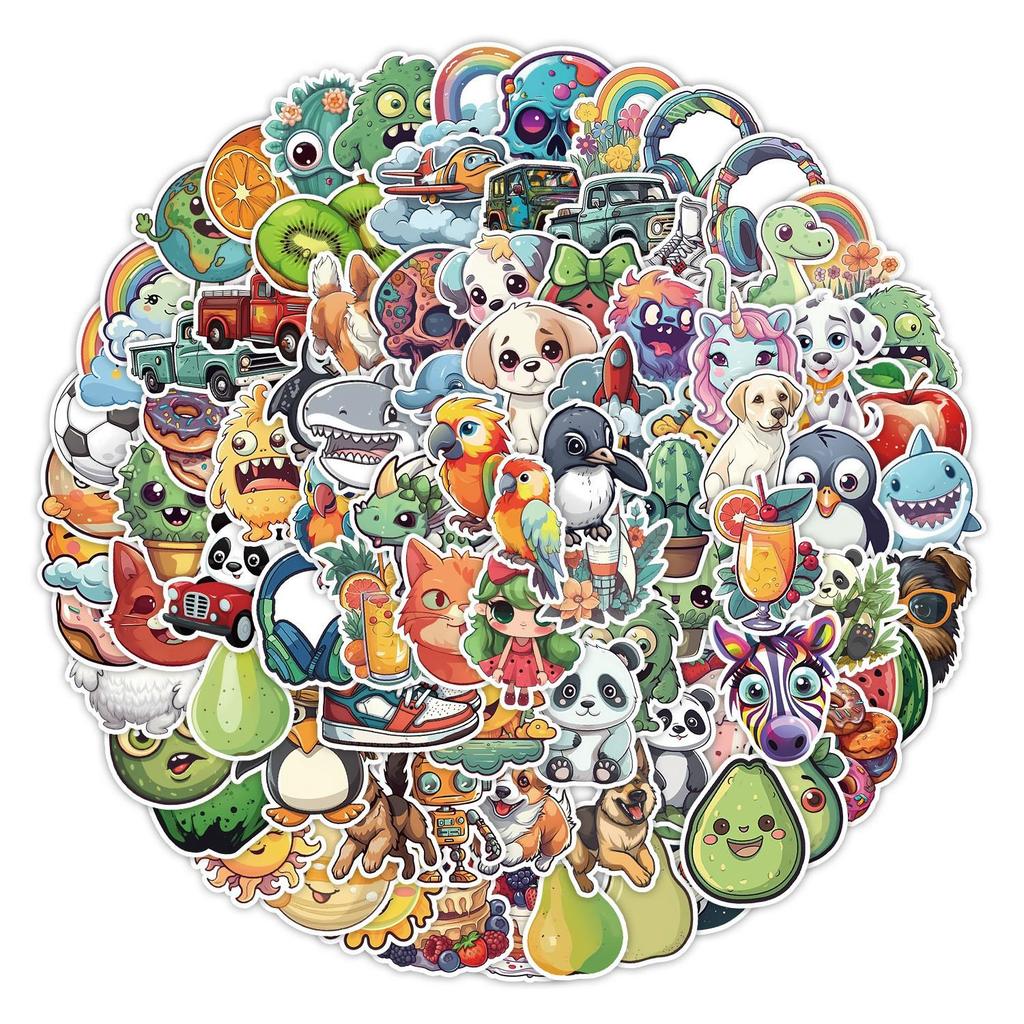 50/100 Cute Watercolor Fruit & Vegetable Doodle Stickers: Waterproof Decor for Bottles & Computers