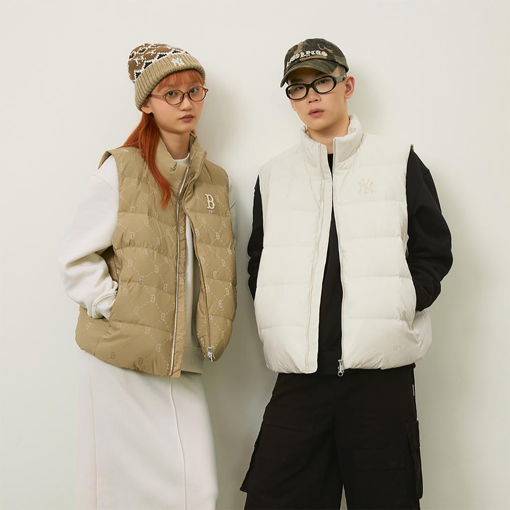 New MLB MONOGRAM Collection Boston Red Sox 24FW Down Vests Unisex Light Beige 3ADVM0246-43BGL