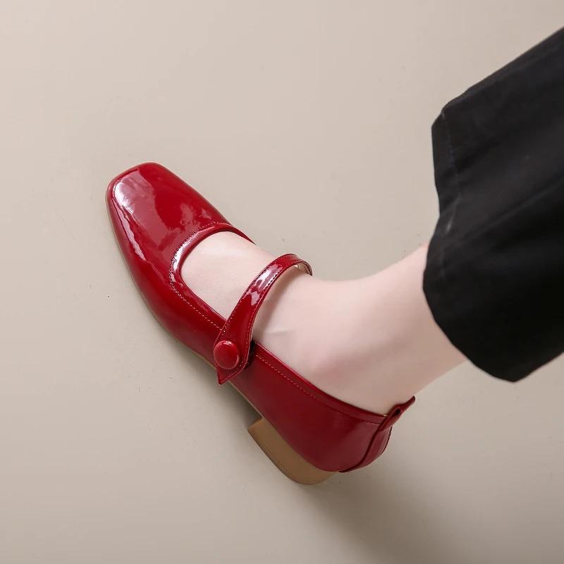 Fashion 2024 New Square Toe Ballet Shoes Fashion Low Heel Mary Jane Shoes Silver Shallow Buckle Soft Sole Shoes Zapatos De Mujer