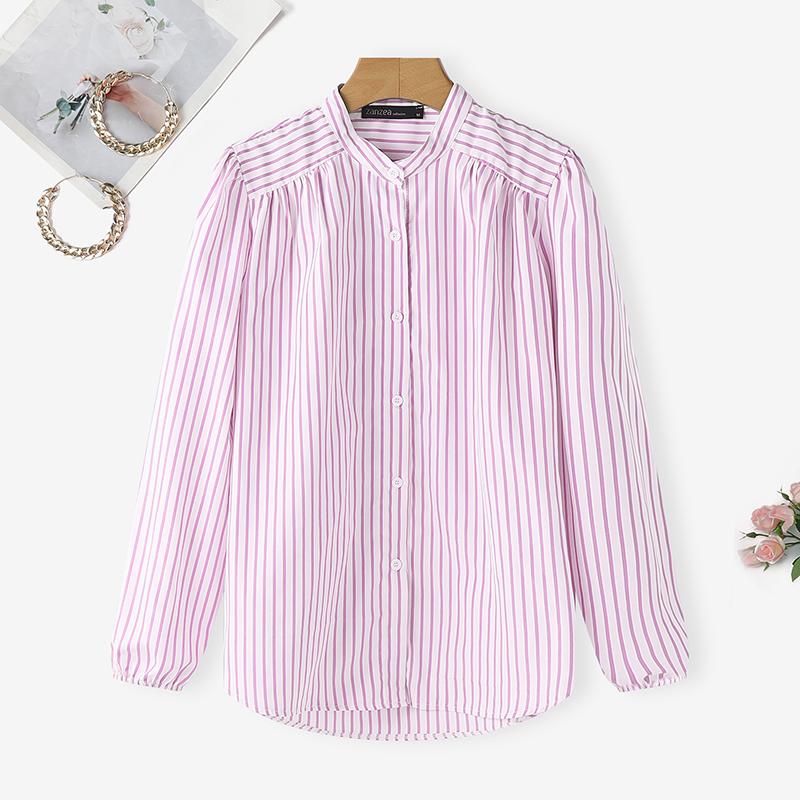 ZANZEA Women Casual Round Neck Long Sleeve Stripe Blouse