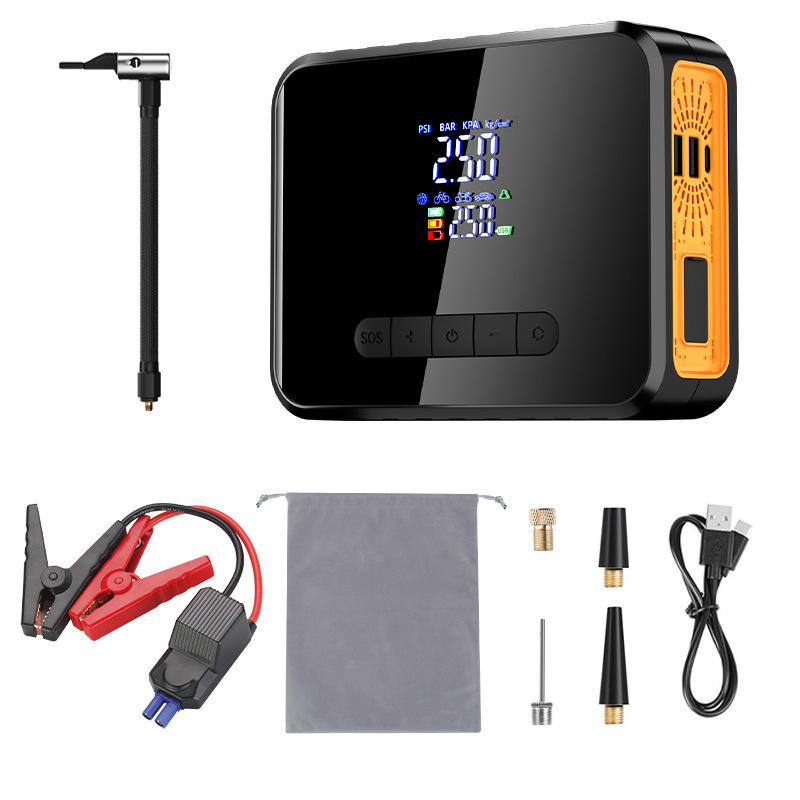 All-in-One Car Jump Starter & Air Pump, Smart Emergency Tire Inflator, 12V Battery Booster Power Bank Black-orange 8000 mAh