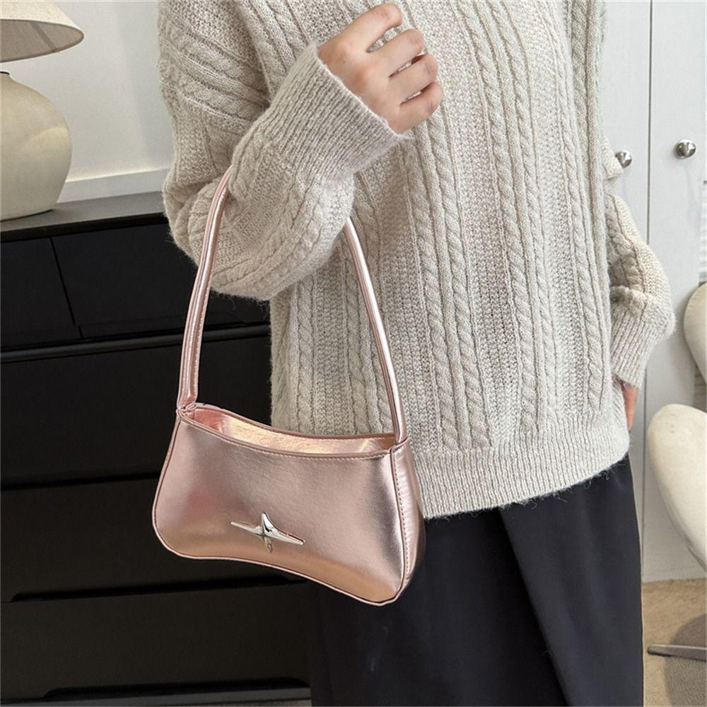 

Soft Handbags Solid Color Underarm Bags Portable Shoulder Bag for Women Female розовый