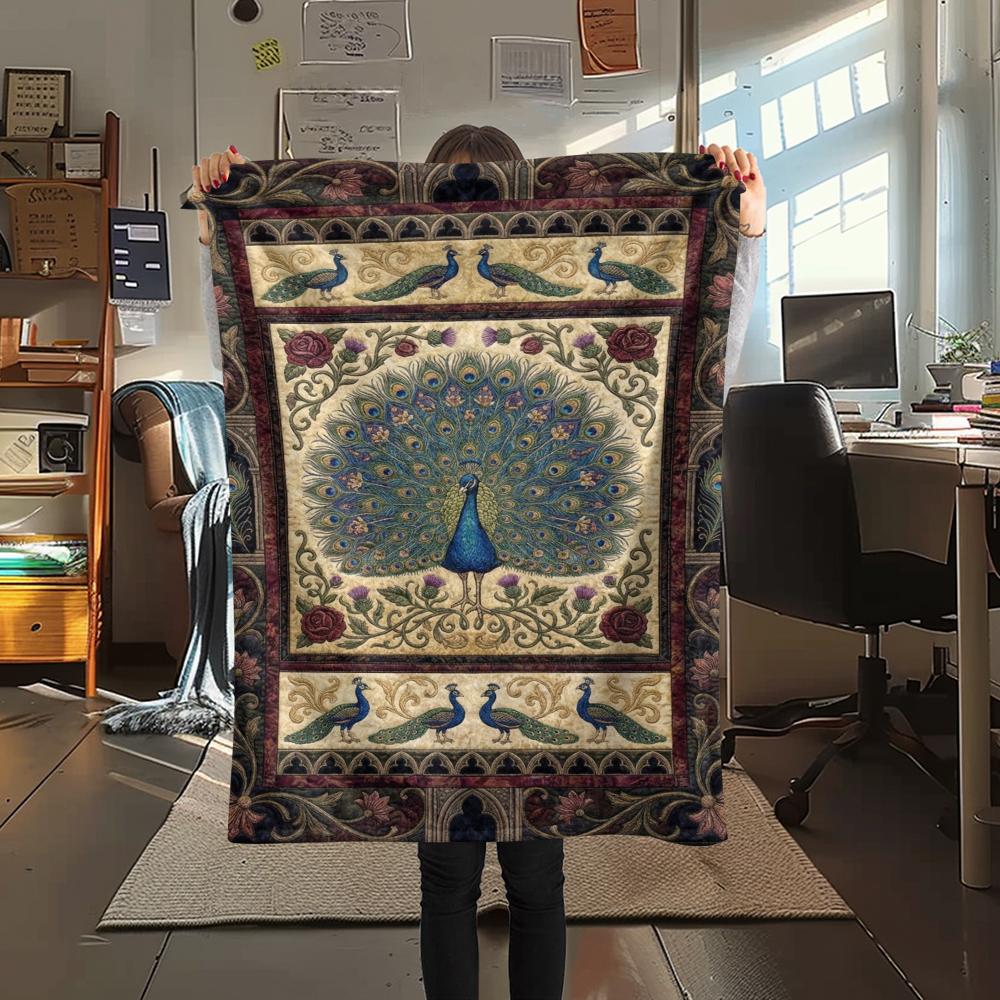 1Pc Peacock Print Flannel Blanket, High quality Comfortable for All Seasons, Home Decor, Warmth and Comfort, Perfect for Christmas Gifts W118