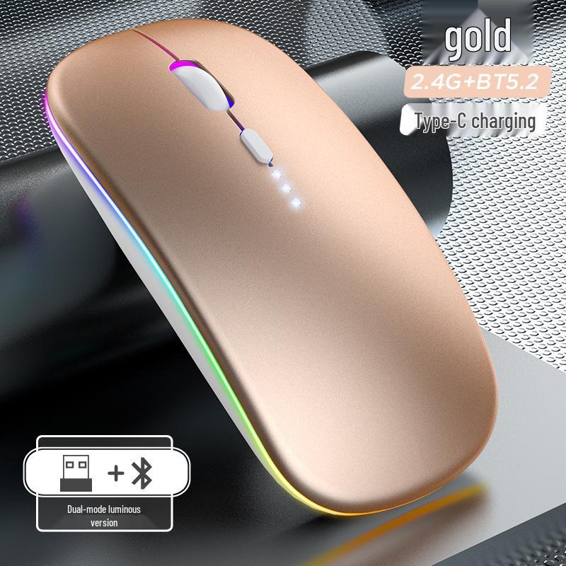 Wireless Dual-Mode Silent Bluetooth 2.4G Photoelectric Mouse with Rechargeable Power Display.