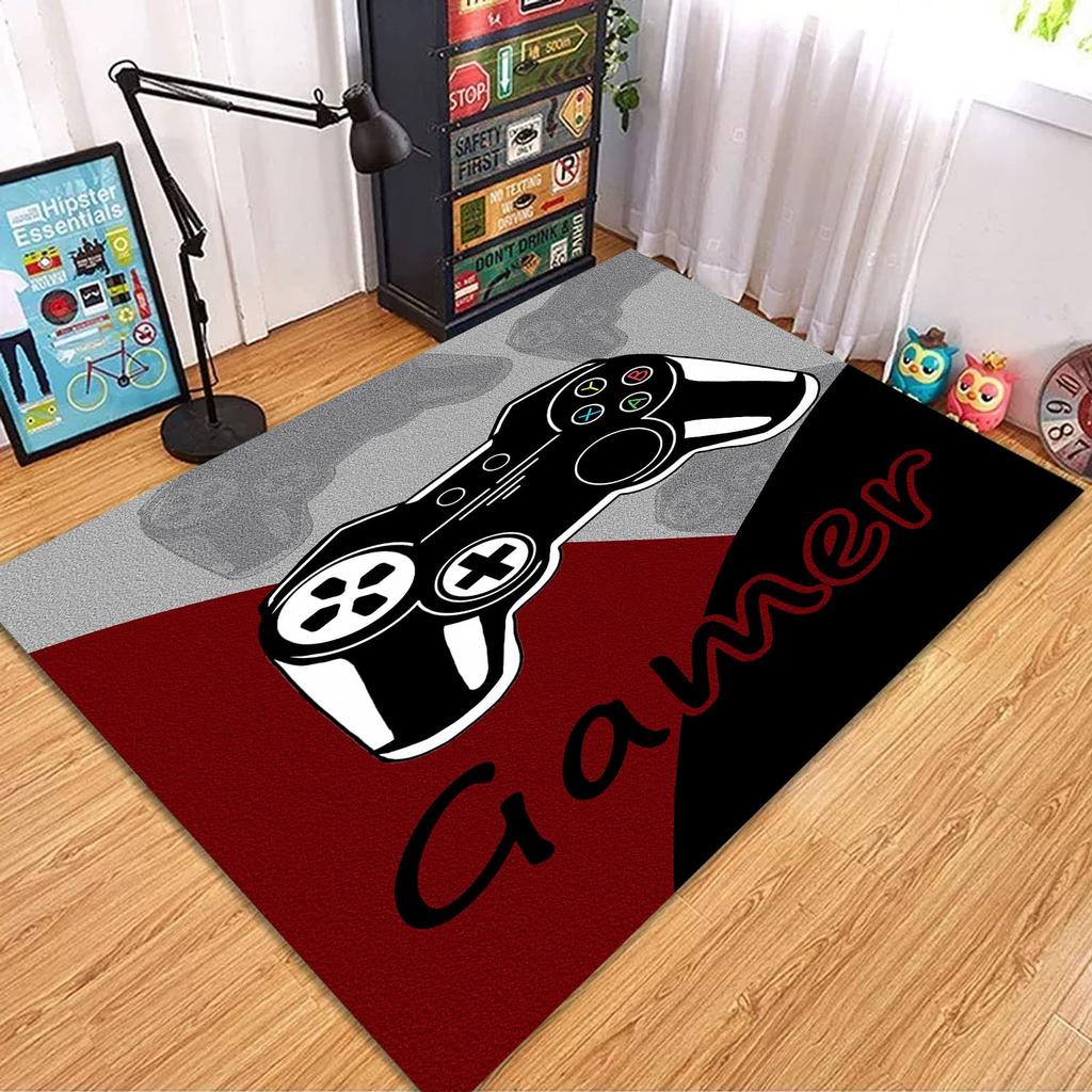 Video Game Carpet Cartoon Gamepad Area Rugs Gamer Controller Floor Mat Non-Slip Home Bedroom Teens Playing Room Decor Doormat