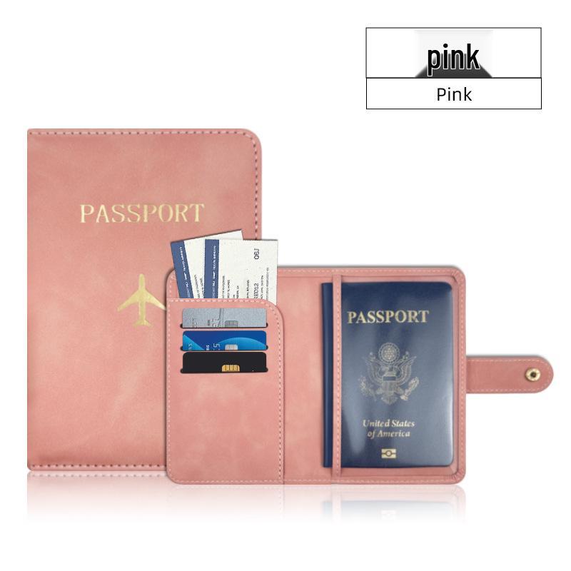Leather Passport Holder with Airplane Buckle & Multi-Card Slots - PU Passport Protection Set