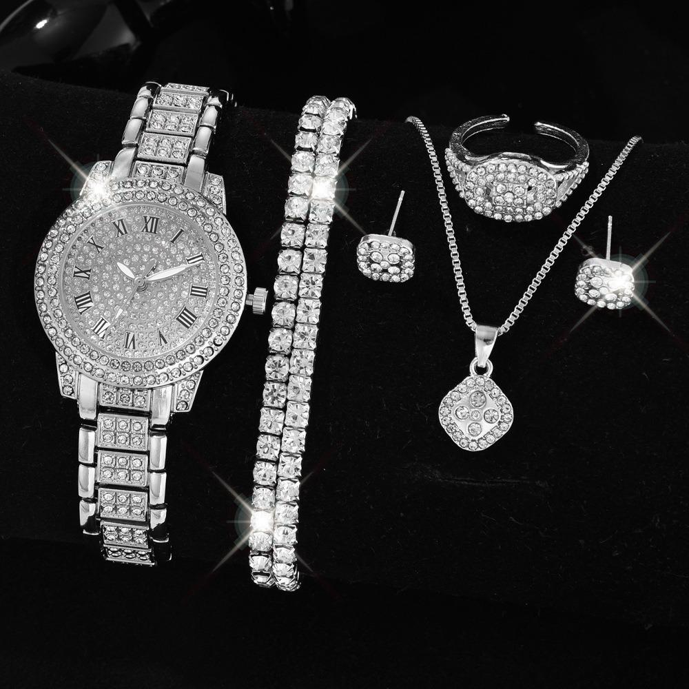 Ladies Watch Set, Steel Belt Full of Diamonds, High-end Quartz Watch Temperament, Business Leisure Watch Wholesale