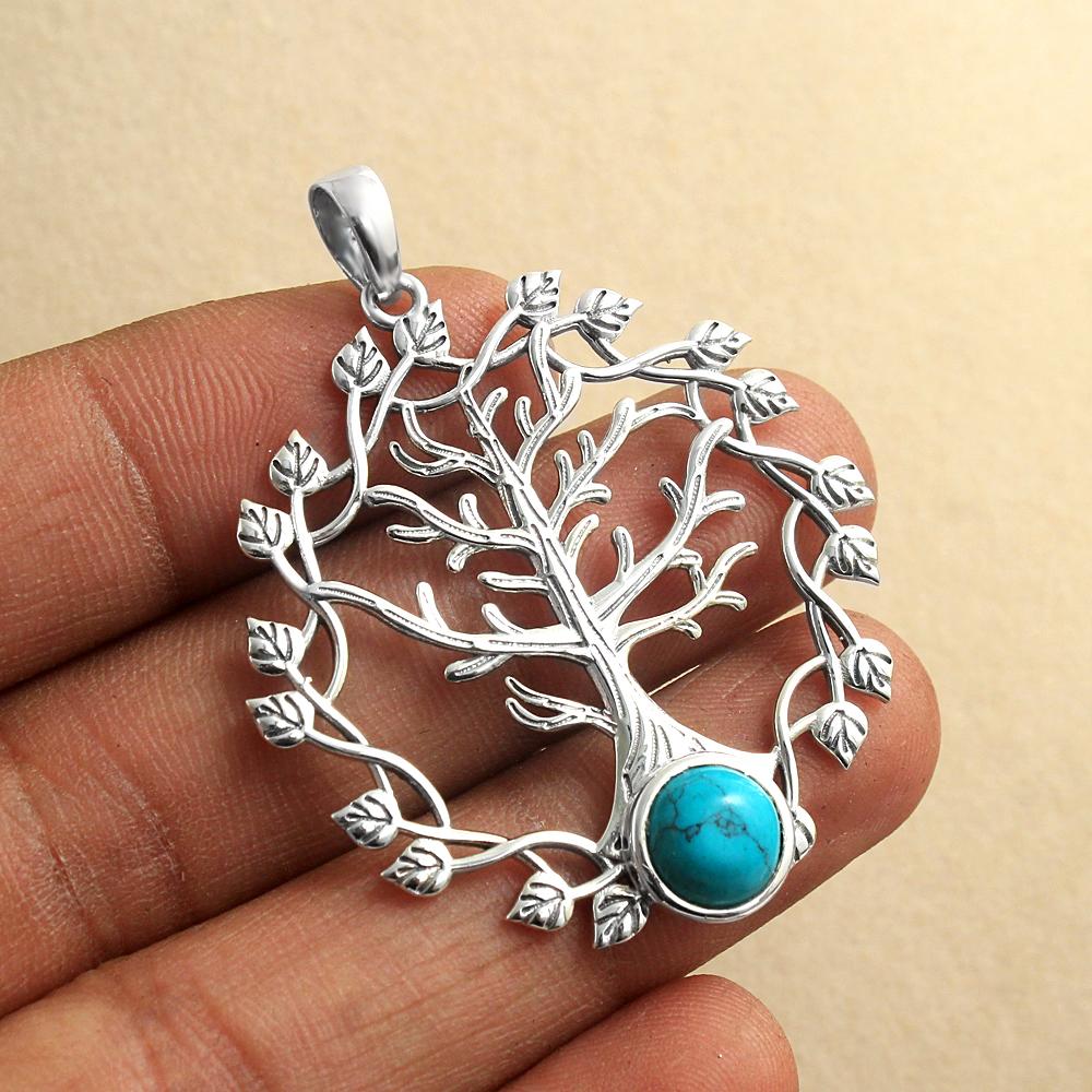 Turquoise Tree Of Life Pendant 925 Sterling Silver Charm Jewelry Women Pendant